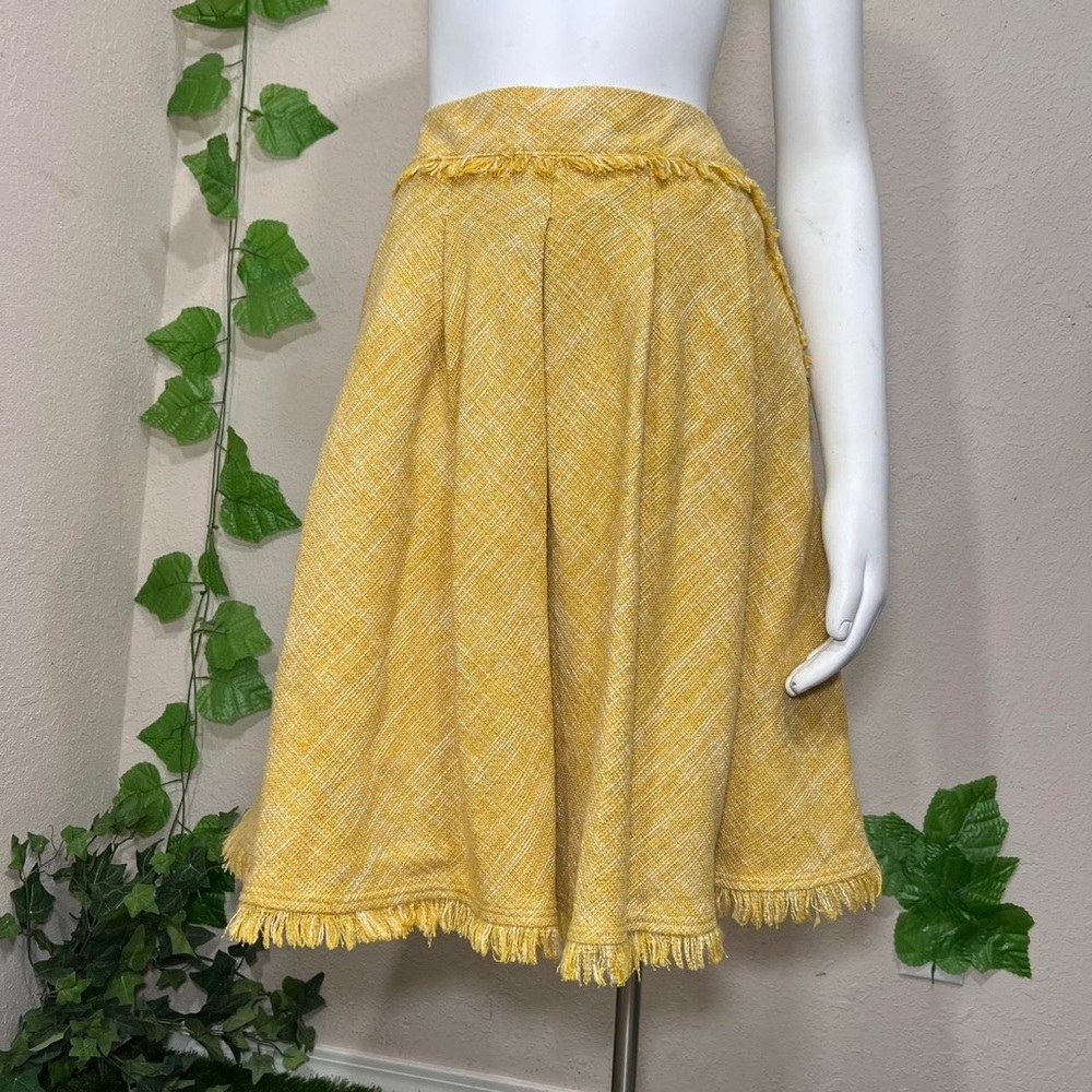 Anthropologie Maeve Butter Yellow Tweed Fringe A Line Skirt Sz 0